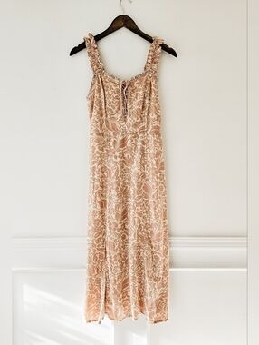Linen Blend Floral Dress with Ruffle Straps